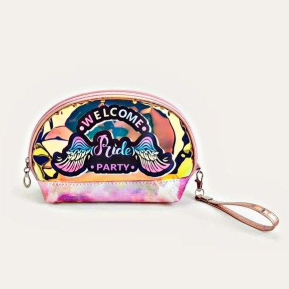 Holographic ✦ PRIDE Makeup Bag ✦ Iridescent Mermaid Scale Roundtop Pouch Pink - Picture 2 of 9